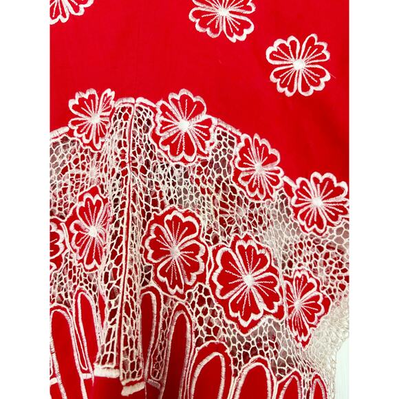 Vintage Handmade Red & White Floral Crochet Cotton Matching Set- Size Small - Picture 4 of 4